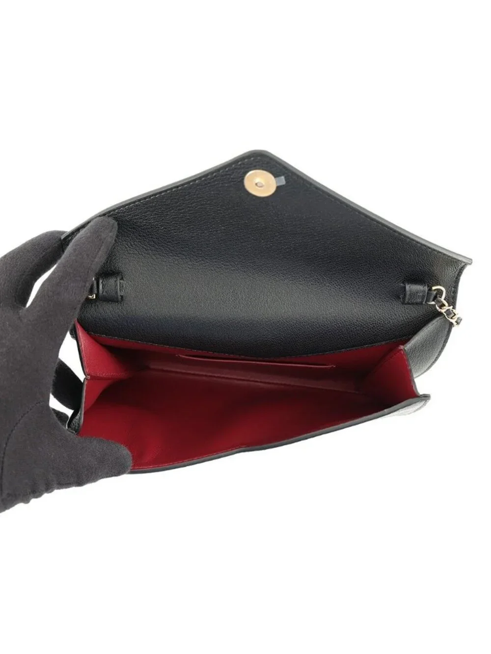 Chanel Chain Shoulder Bag Strap Clutch CC Logo Grained Goat Skin Black